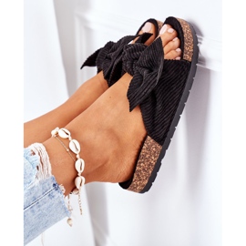 PS1 Chinelos de veludo cotelê em cortiça preta de verão preto 1