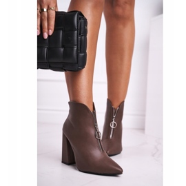 FG1 Botas femininas de tornozelo com salto Zíper na frente Khaki Salve-me marrom 2