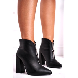 FG1 Botas femininas de salto com zíper na frente preta Salve-me preto 5