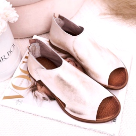 Nicole Sandálias de couro liso feminino Natalie branco dourado 1