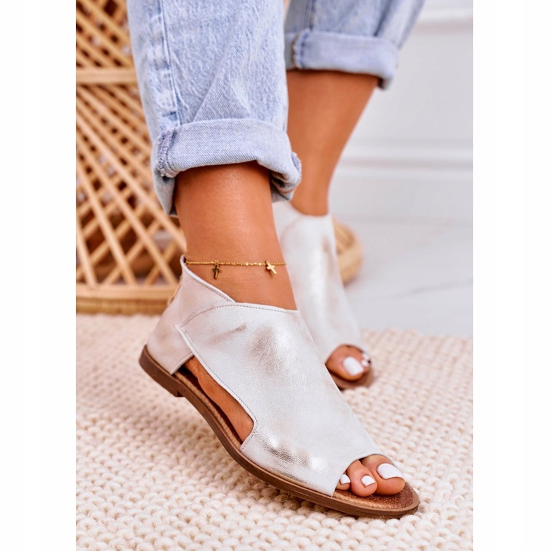 Nicole Sandálias de couro liso feminino Natalie branco dourado 3