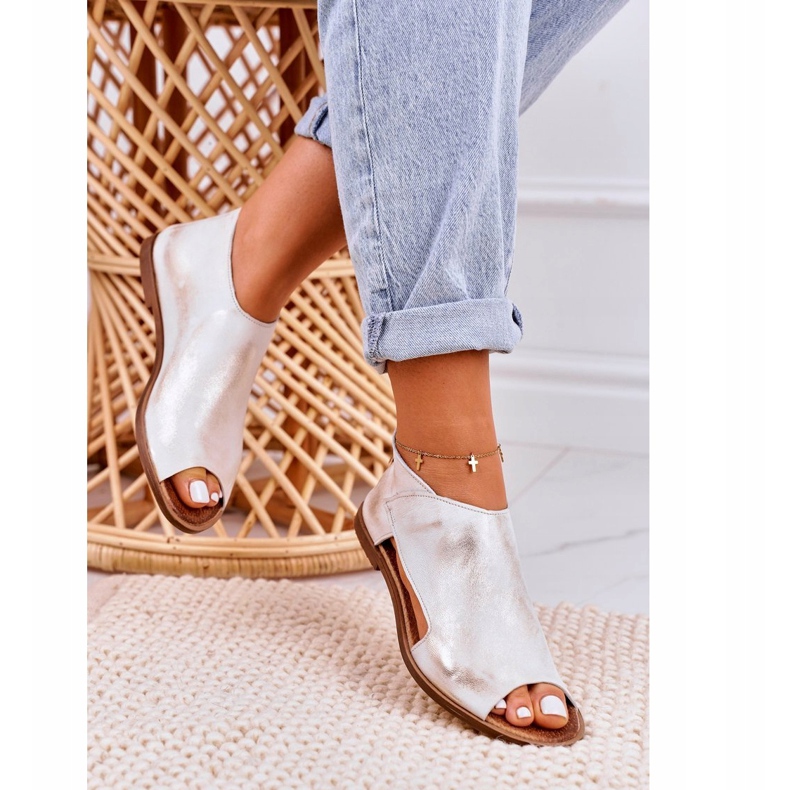 Nicole Sandálias de couro liso feminino Natalie branco dourado 4