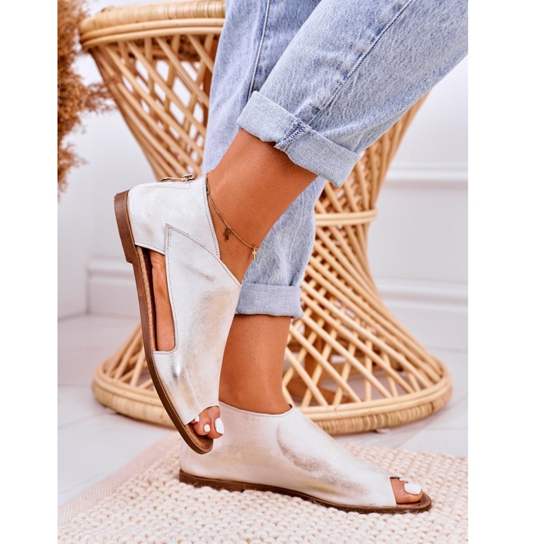 Nicole Sandálias de couro liso feminino Natalie branco dourado 5