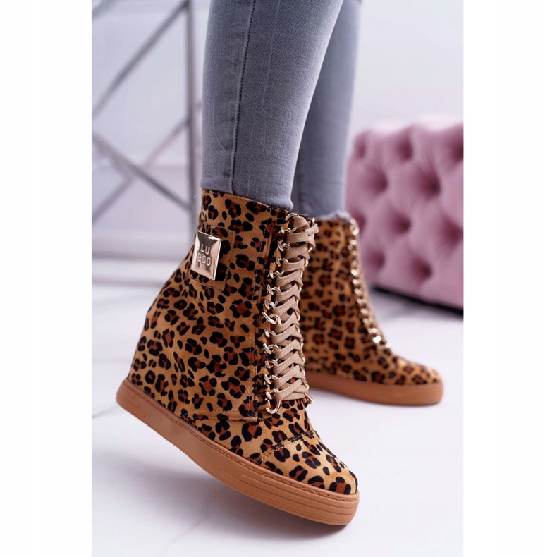 Tênis feminino Lu Boo Ouro Corrente Camurça Leopardo Monica bege marrom 2