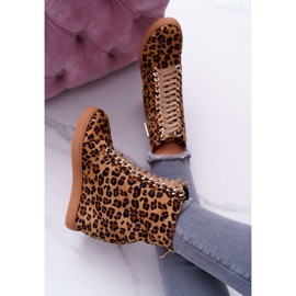 Tênis feminino Lu Boo Ouro Corrente Camurça Leopardo Monica bege marrom 3