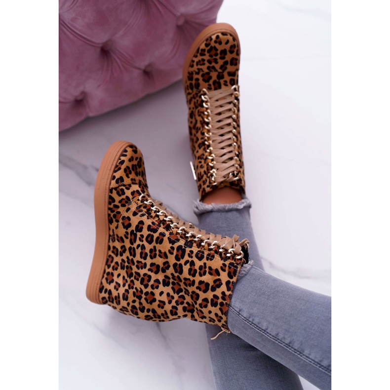 Tênis feminino Lu Boo Ouro Corrente Camurça Leopardo Monica bege marrom 3