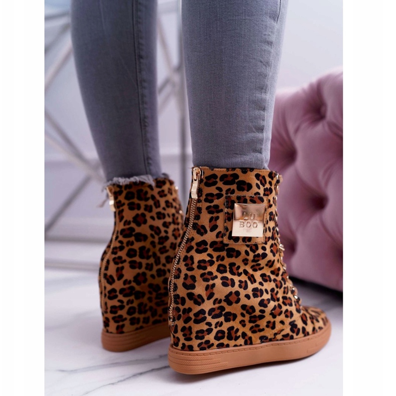 Tênis feminino Lu Boo Ouro Corrente Camurça Leopardo Monica bege marrom 4