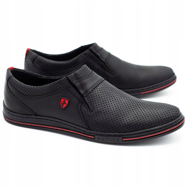 Polbut Sapatos masculinos de couro 362 preto com perfuração 1