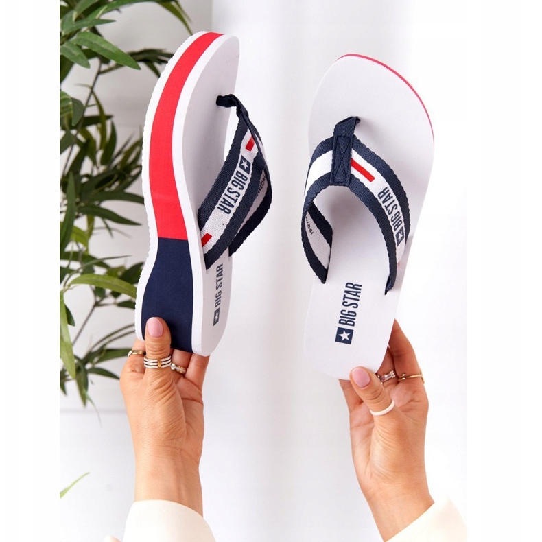 Chinelos femininos em cunha Big Star HH274A093 Branco azul marinho 2