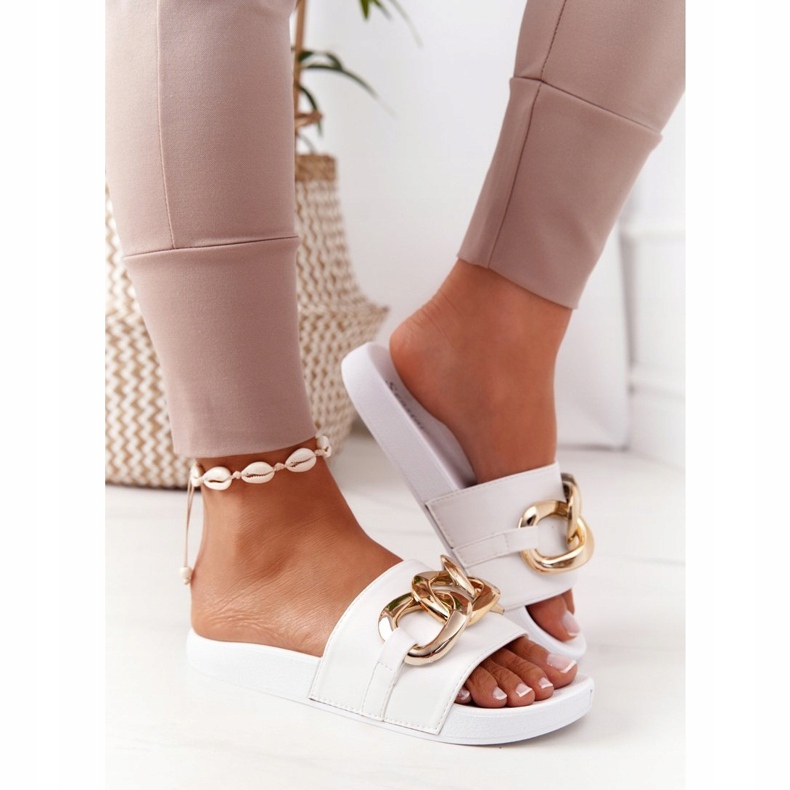 PS1 Chinelos de borracha de um momento com corrente branco 3