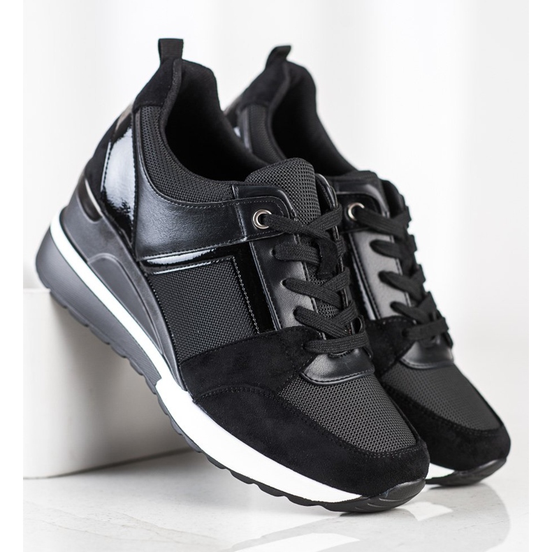 W. Potocki Tênis de cunha elegantes preto 1