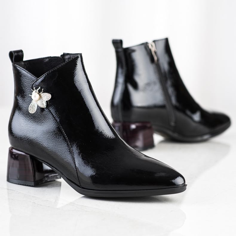 ARTIKER Botas de couro elegantes com enfeite preto 1