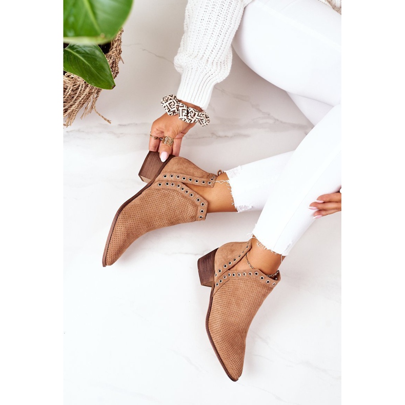 Botas perfuradas com recortes, Camel Western marrom 1