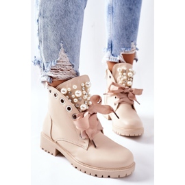 Botins Perla bege com pérolas e strass 2