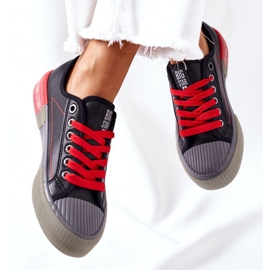 Tênis feminino de couro Big Star II274134 preto vermelho 1