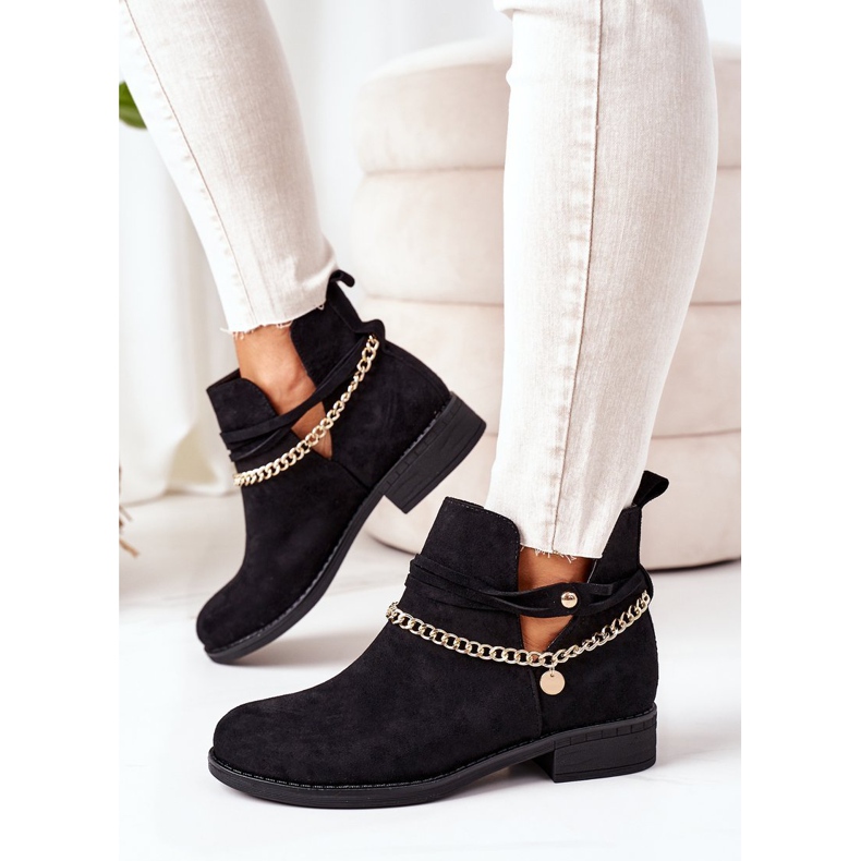 PS1 Botas pretas de camurça elvira com corrente preto 2