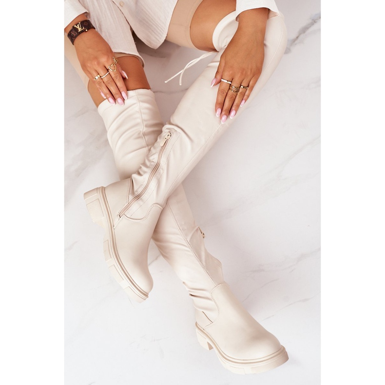 PS1 Botas de couro no joelho Beige Selina bege 1