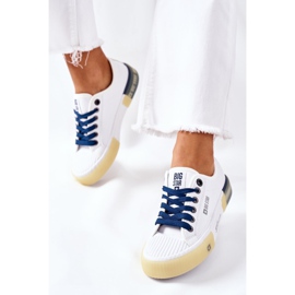 Tênis feminino de couro Big Star II274132 branco azul marinho 2