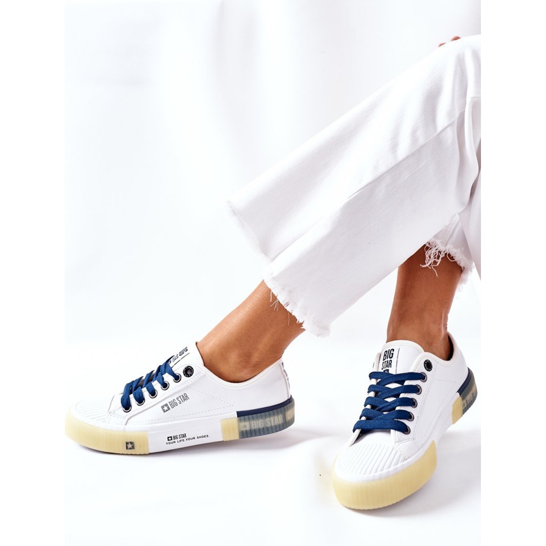 Tênis feminino de couro Big Star II274132 branco azul marinho 1