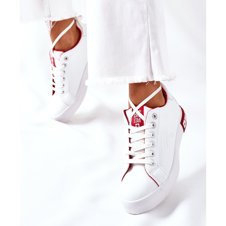 Tênis feminino de couro Big Star II274032 branco-vermelho 2