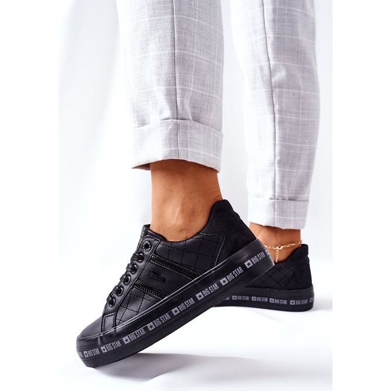 Tênis de couro na plataforma preta Big Star II274070 preto 2