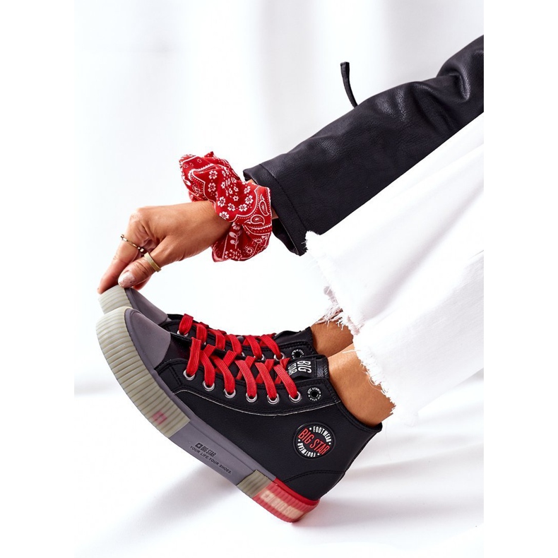 Tênis de couro de cano alto Big Star II274139 preto vermelho 1