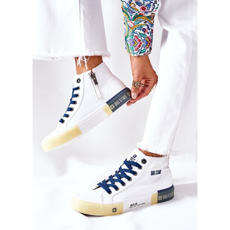 Tênis de couro de cano alto Big Star II274137 branco azul marinho 2