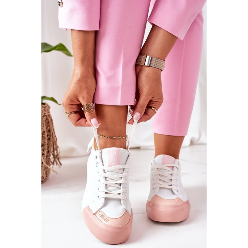 Tênis feminino de couro Big Star II274027 branco rosa 1