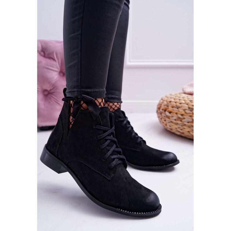 Botas femininas com salto plano Nubuck preto Nicole 2420 1