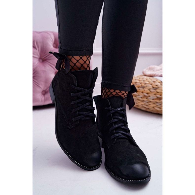 Botas femininas com salto plano Nubuck preto Nicole 2420 2