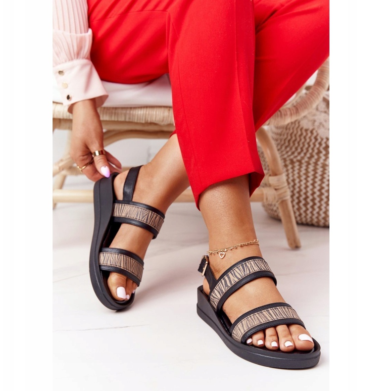 Sandálias de couro cunha Laura Messi 2232 pretas bege 2