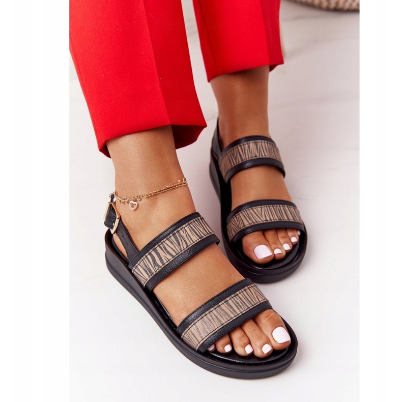 Sandálias de couro cunha Laura Messi 2232 pretas bege 3