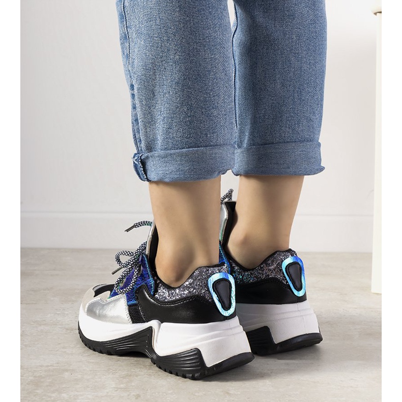 Tênis prateado com sola alta primavera preto prata 1