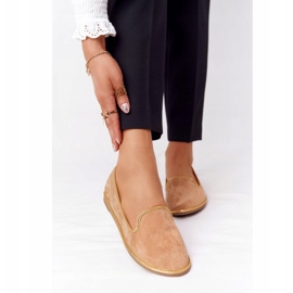 Mocassins de camurça femininos Lu Boo Camel bege dourado 3