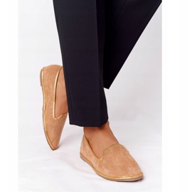 Mocassins de camurça femininos Lu Boo Camel bege dourado 2
