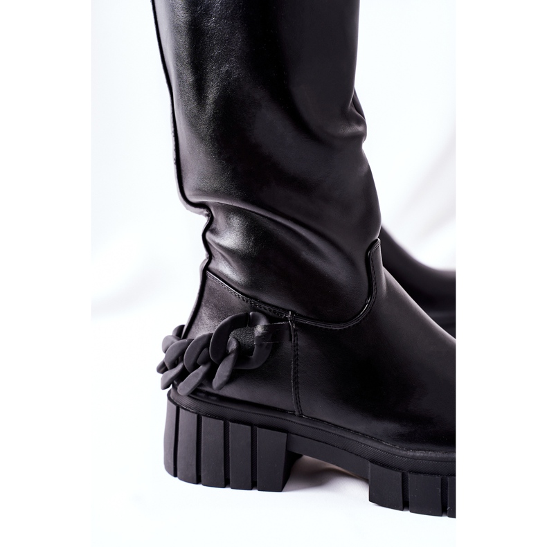 Botas altas pretas com corrente rasgada preto 1