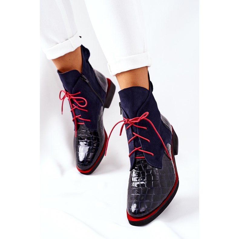 Alberto Violli Botas de couro com estampa de jacaré azul marinho Bruselle vermelho 2