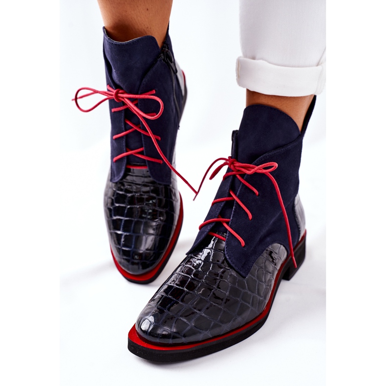 Alberto Violli Botas de couro com estampa de jacaré azul marinho Bruselle vermelho 1