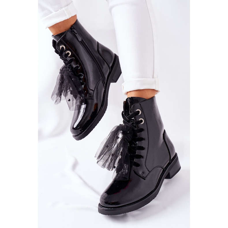 S.Barski Botas clássicas femininas pretas lacadas La Grotta preto 2