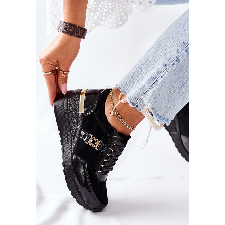 S.Barski Tênis feminino de couro preto montessori 2