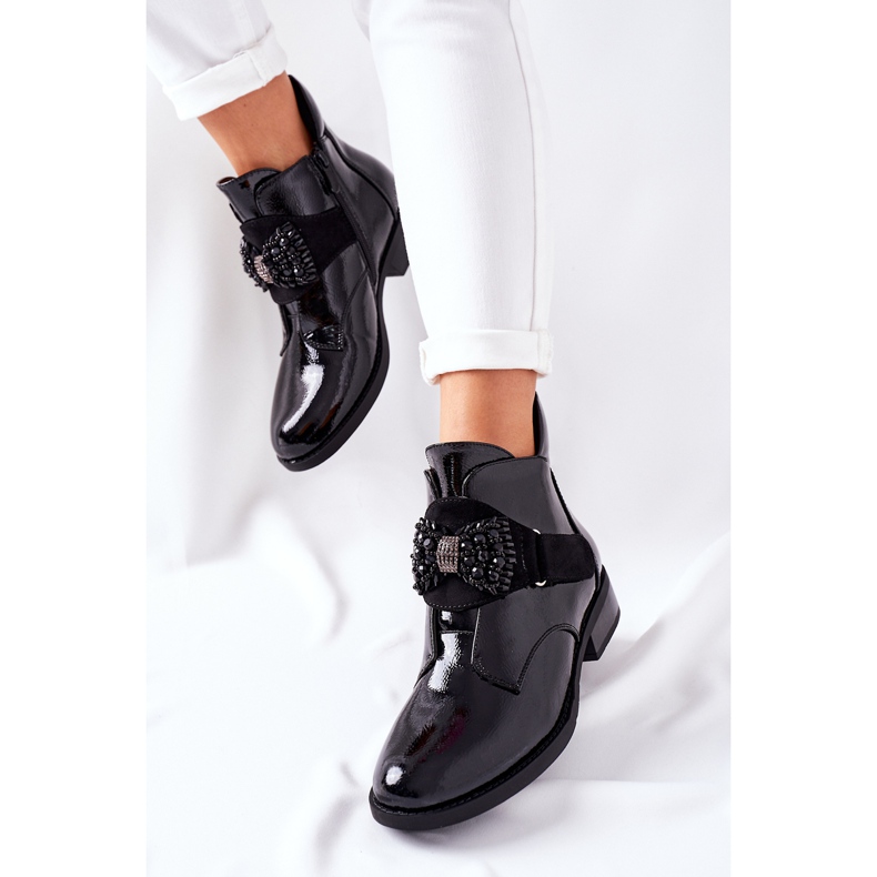 S.Barski Botas femininas lacado preto Schuler Cristais 2