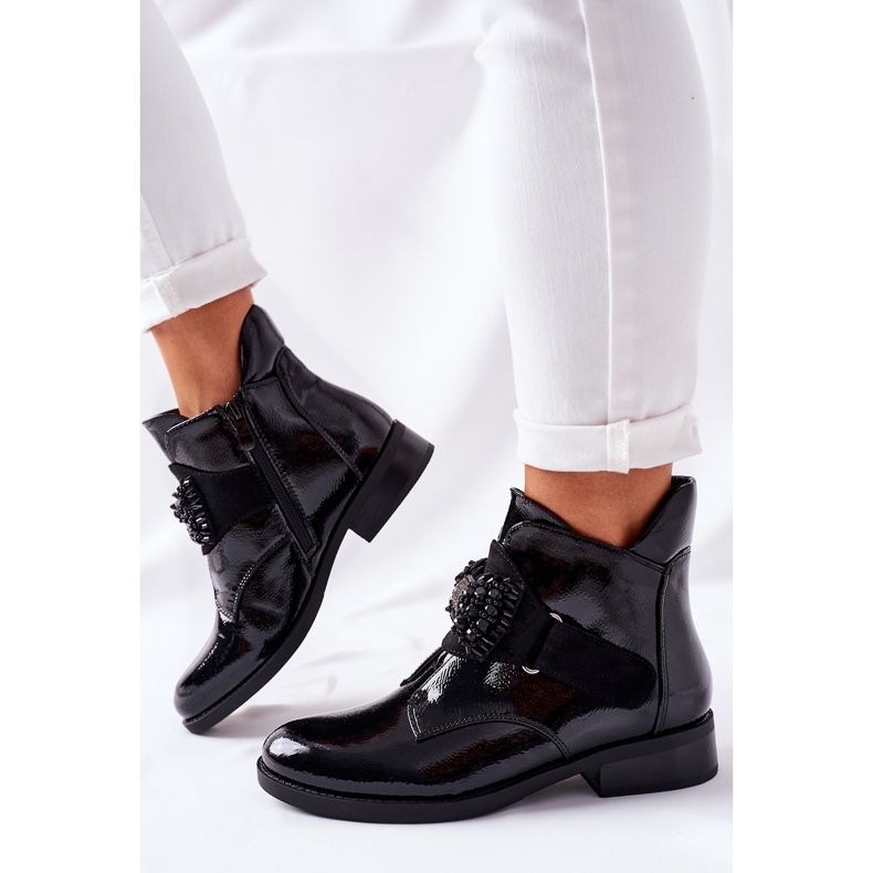 S.Barski Botas femininas lacado preto Schuler Cristais 1