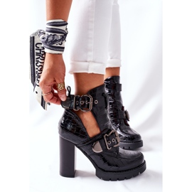 Botas em crocodilo de fivela lacada preta Postado em Bramshall preto 1