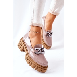 Mocassins Brogues femininos cappuccino de couro Laura Messi 2339 bege 2