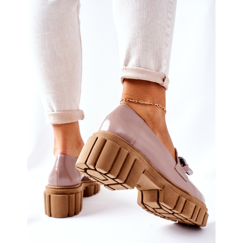 Mocassins Brogues femininos cappuccino de couro Laura Messi 2339 bege 1