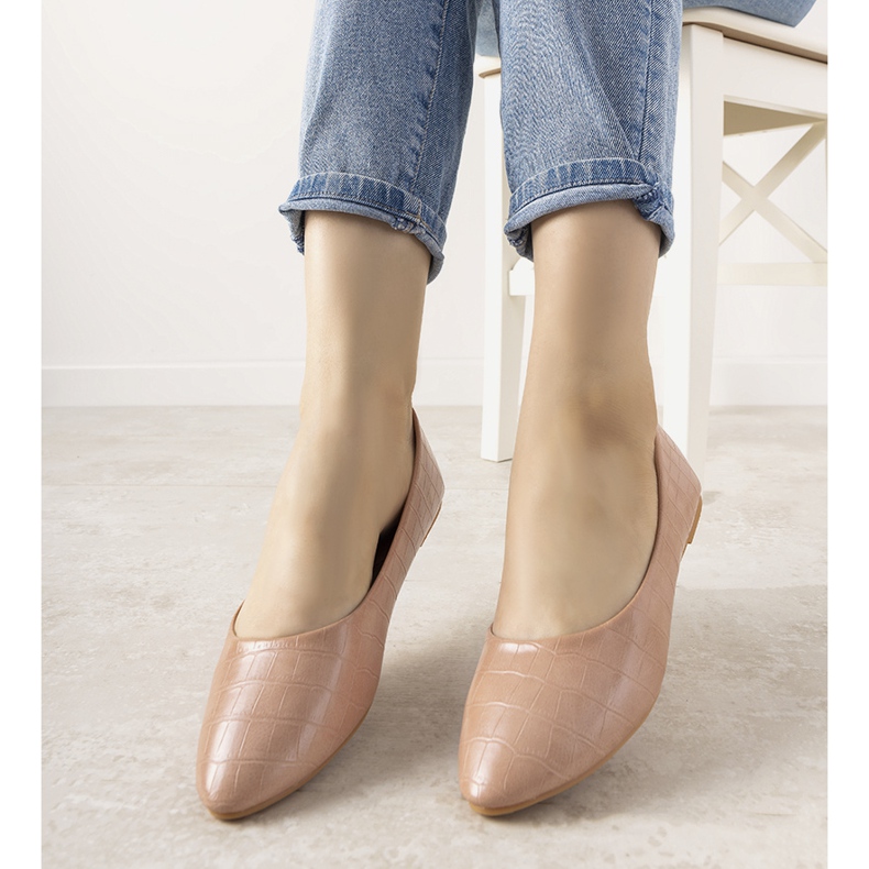 Bailarinas rosa no padrão de pele de crocodilo Camilia 1 Bailarinas rosa no padrão de pele de crocodilo Camilia 1