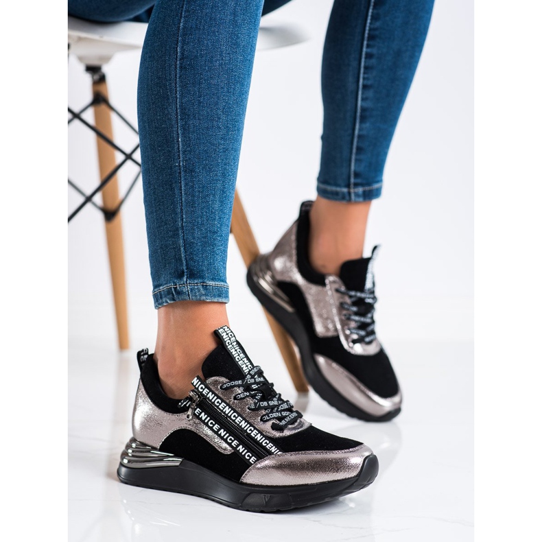 Tênis VINCEZA com zíper preto dourado 2