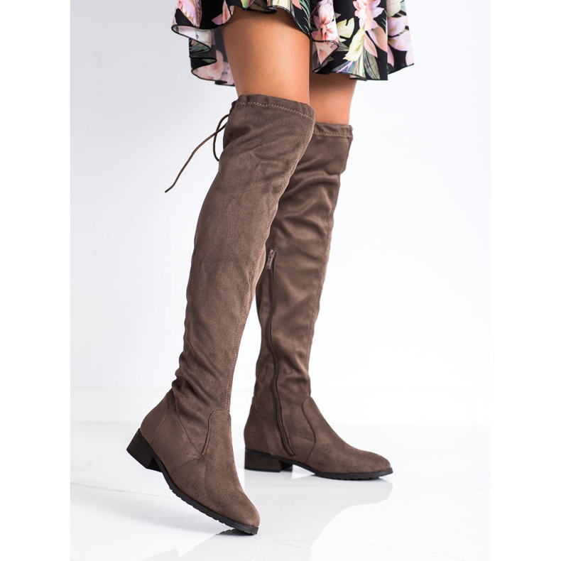 M.Daszyński Botas acima do joelho com salto plano castanho 1