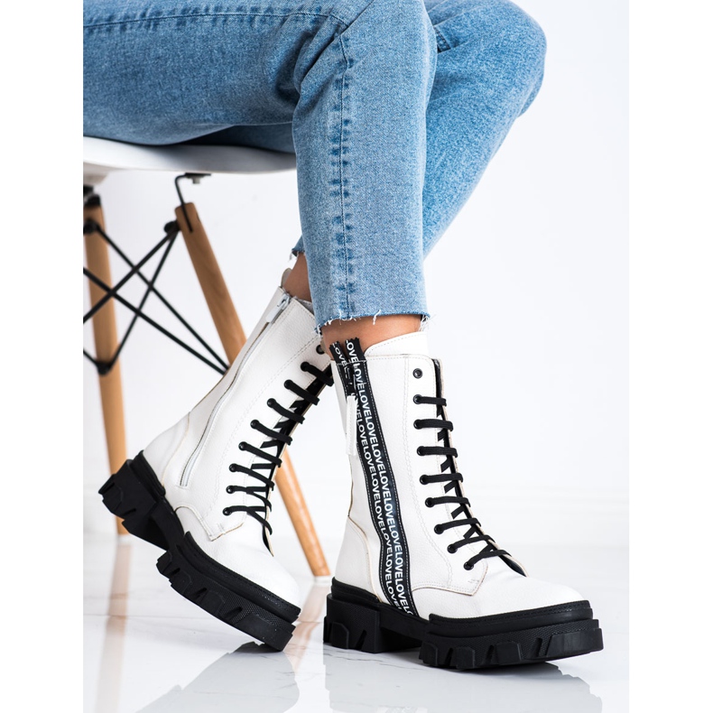 SHELOVET Botas com amor couro ecológico branco 1