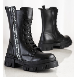 SHELOVET Botas com amor couro ecológico preto 1